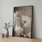 Narin Çiçekler Sıcak Nötr Tonlar Tekli Siyah Metal Çerçeveli Cam Tablo Duvar Salon