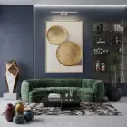 Altın Diskler Sıcak Tonları Tekli Gold Metal Çerçeveli Cam Tablo Salon Oturma Odası