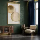 Altın Diskler Sıcak Tonları Tekli Gold Metal Çerçeveli Cam Tablo Salon Oturma Odası
