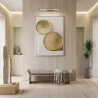 Altın Diskler Sıcak Tonları Tekli Gümüş Metal Çerçeveli Cam Tablo Salon Oturma Odası