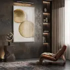 Altın Diskler Sıcak Tonları Tekli Gümüş Metal Çerçeveli Cam Tablo Salon Oturma Odası