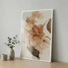 Kuru Çiçek Sıcak Bej Tonları Tekli Beyaz Metal Çerçeveli Cam Tablo Ev Dekorasyonu