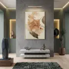 Kuru Çiçek Sıcak Bej Tonları Tekli Gold Metal Çerçeveli Cam Tablo Poster Dekoratif