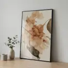 Kuru Çiçek Sıcak Bej Tonları Tekli Siyah Metal Çerçeveli Cam Tablo Ev Dekorasyonu