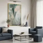 Egzotik Bitki Su Yeşili Tonları Tekli Gold Metal Çerçeveli Cam Tablo Duvar Salon