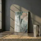 Egzotik Bitki Su Yeşili Tonları Tekli Gold Metal Çerçeveli Cam Tablo Duvar Salon