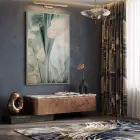 Egzotik Bitki Su Yeşili Tonları Tekli Gümüş Metal Çerçeveli Cam Tablo Ev Dekorasyonu