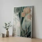 Egzotik Bitki Su Yeşili Tonları Tekli Gümüş Metal Çerçeveli Cam Tablo Ev Dekorasyonu