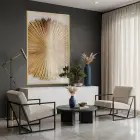Organik Yelpaze Sıcak Altın Tonları Tekli Gold Metal Çerçeveli Cam Tablo Salon Oturma
