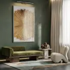 Organik Yelpaze Sıcak Altın Tonları Tekli Gümüş Metal Çerçeveli Cam Tablo Salon Oturma