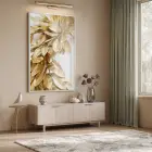Altın Yapraklar Metalik Tonları Tekli Beyaz Metal Çerçeveli Cam Tablo Salon Oturma Odası