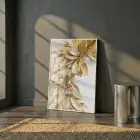 Altın Yapraklar Metalik Tonları Tekli Beyaz Metal Çerçeveli Cam Tablo Salon Oturma Odası