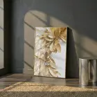 Altın Yapraklar Metalik Tonları Tekli Gold Metal Çerçeveli Cam Tablo Salon Oturma Odası