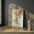 Altın Yapraklar Metalik Tonları Tekli Gümüş Metal Çerçeveli Cam Tablo Salon Oturma Odası