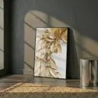 Altın Yapraklar Metalik Tonları Tekli Siyah Metal Çerçeveli Cam Tablo Yatak Odası Koridor