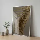 Palmiye Yaprağı Altın Tonları Tekli Gümüş Metal Çerçeveli Cam Tablo Salon Oturma Odası