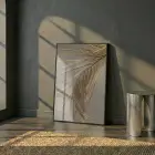 Palmiye Yaprağı Altın Tonları Tekli Siyah Metal Çerçeveli Cam Tablo Ev Dekorasyonu Oda