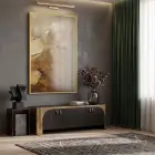 Abstrakt Doku Sıcak Toprak Tonları Tekli Gold Metal Çerçeveli Cam Tablo Yatak Odası