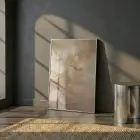 Abstrakt Doku Sıcak Toprak Tonları Tekli Gümüş Metal Çerçeveli Cam Tablo Yatak Odası