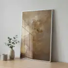 Abstrakt Doku Sıcak Toprak Tonları Tekli Gümüş Metal Çerçeveli Cam Tablo Yatak Odası