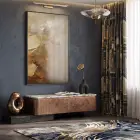 Abstrakt Doku Sıcak Toprak Tonları Tekli Siyah Metal Çerçeveli Cam Tablo Duvar Salon