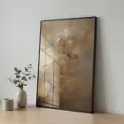Abstrakt Doku Sıcak Toprak Tonları Tekli Siyah Metal Çerçeveli Cam Tablo Duvar Salon