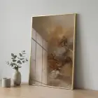 Soyut Doku Sıcak Toprak Tonları Tekli Gold Metal Çerçeveli Cam Tablo Ev Dekorasyonu