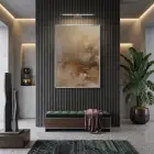 Soyut Doku Sıcak Toprak Tonları Tekli Gümüş Metal Çerçeveli Cam Tablo Duvar Salon