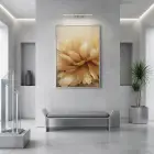 Büyük Çiçek Sıcak Altın Tonları Tekli Gümüş Metal Çerçeveli Cam Tablo Poster Dekoratif