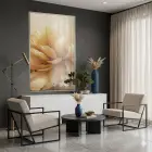 Büyük Çiçek Sıcak Altın Tonları Tekli Gümüş Metal Çerçeveli Cam Tablo Poster Dekoratif