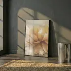Büyük Çiçek Sıcak Altın Tonları Tekli Siyah Metal Çerçeveli Cam Tablo Salon Oturma