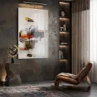 Soyut Sanat Sıcak Toprak Tonları Tekli Beyaz Metal Çerçeveli Cam Tablo Ev Dekorasyonu