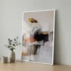Soyut Sanat Sıcak Toprak Tonları Tekli Beyaz Metal Çerçeveli Cam Tablo Ev Dekorasyonu