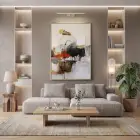 Soyut Sanat Sıcak Toprak Tonları Tekli Gold Metal Çerçeveli Cam Tablo Poster Dekoratif