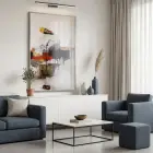 Soyut Sanat Sıcak Toprak Tonları Tekli Gümüş Metal Çerçeveli Cam Tablo Salon Oturma