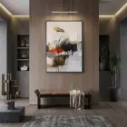 Soyut Sanat Sıcak Toprak Tonları Tekli Siyah Metal Çerçeveli Cam Tablo Poster Dekoratif