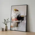 Soyut Sanat Sıcak Toprak Tonları Tekli Siyah Metal Çerçeveli Cam Tablo Poster Dekoratif