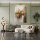 Soyut Çiçek Sıcak Sonbahar Tonları Tekli Gümüş Metal Çerçeveli Cam Tablo Poster Dekoratif