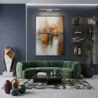 Soyut Çiçek Sıcak Sonbahar Tonları Tekli Siyah Metal Çerçeveli Cam Tablo Ev Dekorasyonu