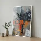 Soyut Kompozisyon Dinamik Turuncu Tonları Tekli Beyaz Metal Çerçeveli Cam Tablo Ev Dekorasyonu
