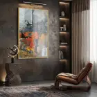 Soyut Kompozisyon Dinamik Turuncu Tonları Tekli Gold Metal Çerçeveli Cam Tablo Salon Oturma