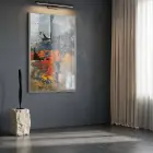 Soyut Kompozisyon Dinamik Turuncu Tonları Tekli Gümüş Metal Çerçeveli Cam Tablo Poster Dekoratif
