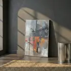 Soyut Kompozisyon Dinamik Turuncu Tonları Tekli Gümüş Metal Çerçeveli Cam Tablo Poster Dekoratif