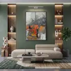 Soyut Kompozisyon Dinamik Turuncu Tonları Tekli Siyah Metal Çerçeveli Cam Tablo Poster Dekoratif