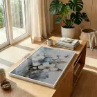 Çiçek Buketi Pastel Mavi Beyaz Tekli Metal Çerçeveli Cam Tablo Duvar Salon Aksesuarları