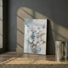 Çiçek Buketi Pastel Mavi Beyaz Tekli Gold Metal Çerçeveli Cam Tablo Ev Dekorasyonu