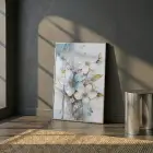 Çiçek Buketi Pastel Mavi Beyaz Tekli Gümüş Metal Çerçeveli Cam Tablo Poster Dekoratif