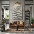 Eğrelti Otu Natürel Sepya Ton Tekli Gümüş Metal Çerçeveli Cam Tablo Duvar Salon