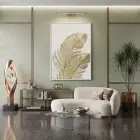 Tropikal Yaprak Sıcak Altın Tekli Beyaz Metal Çerçeveli Cam Tablo Duvar Salon Aksesuarları