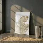 Tropikal Yaprak Sıcak Altın Tekli Beyaz Metal Çerçeveli Cam Tablo Duvar Salon Aksesuarları